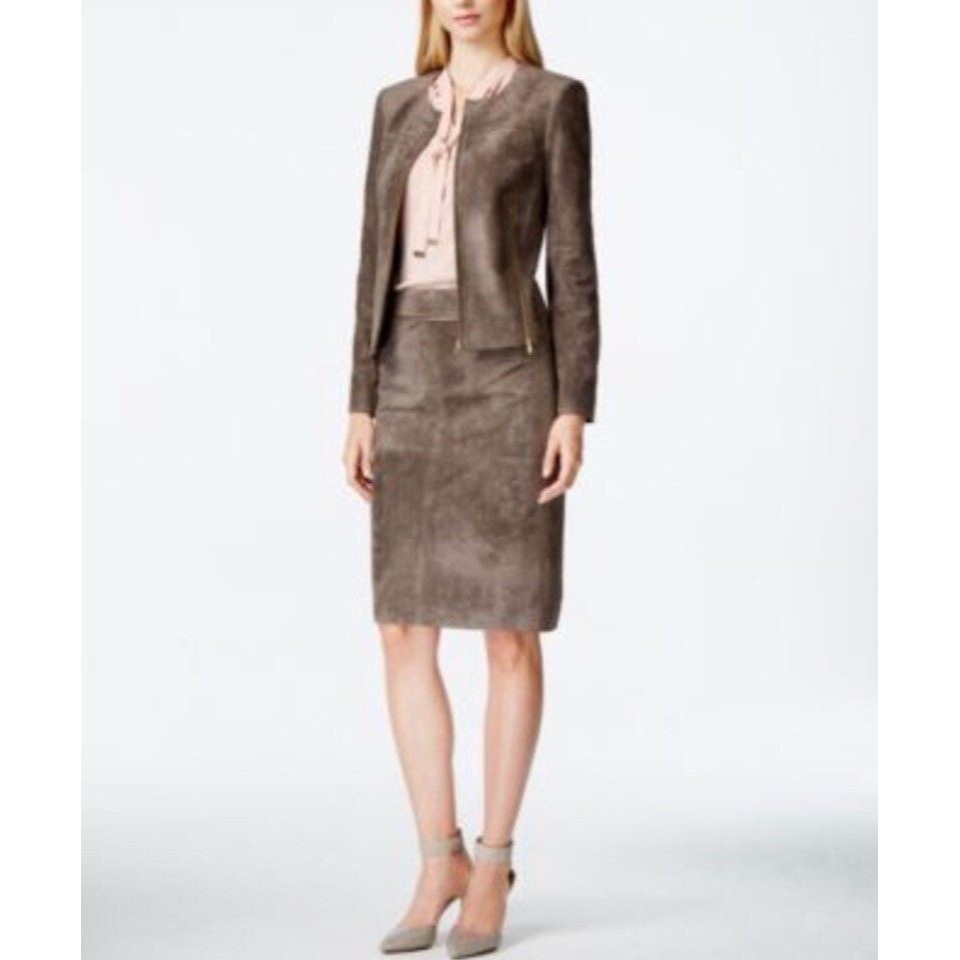 Calvin Klein Skirt Womens 10 Brown Faux Suede Midi Pencil